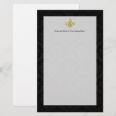 Black/Gold Damask Fleur de Lis Briefpapier (Voorkant / Achterkant)