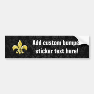 Black/Gold Damask Fleur de Lis Bumpersticker