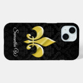 Black/Gold Damask Fleur de Lis Case-Mate iPhone Case (Achterkant (horizontaal))
