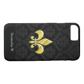 Black/Gold Damask Fleur de Lis Case-Mate iPhone Case (Achterkant (Horizontaal))