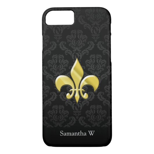 Black/Gold Damask Fleur de Lis Case-Mate iPhone Case (Achterkant)