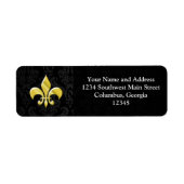 Black/Gold Damask Fleur de Lis Etiket (Voorkant)