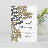 Black Gold Damask Fleur de Lis Jubileum Kaart (Staand voorkant)