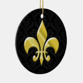 Black/Gold Damask Fleur de Lis Keramisch Ornament (Rechts)