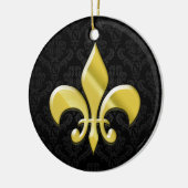 Black/Gold Damask Fleur de Lis Keramisch Ornament (Links)