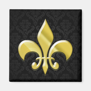 Black/Gold Damask Fleur de Lis Magneet