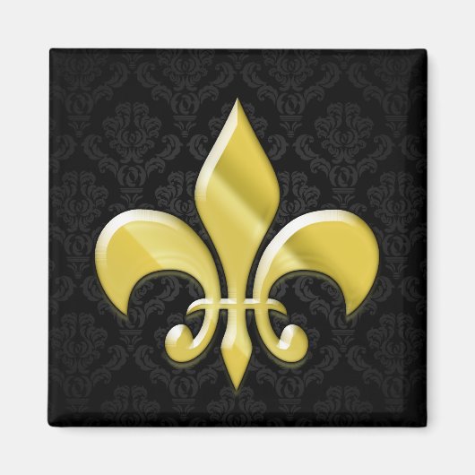 Black/Gold Damask Fleur de Lis Magneet (Voorkant)