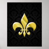 Black/Gold Damask Fleur de Lis Poster (Voorkant)