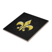 Black/Gold Damask Fleur de Lis Tegeltje (Zijkant)