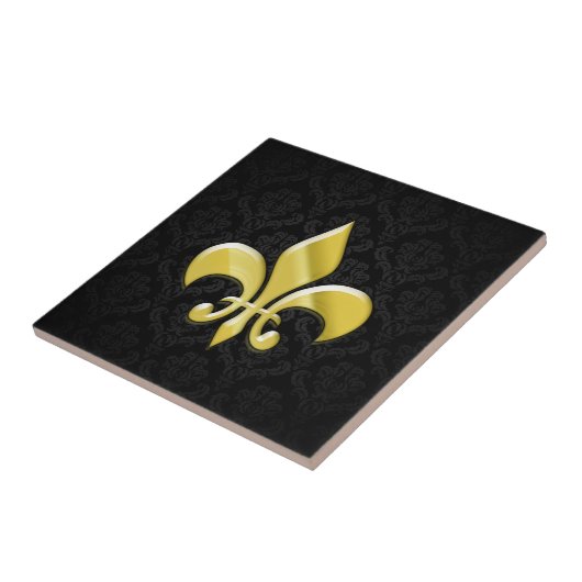 Black/Gold Damask Fleur de Lis Tegeltje (Zijkant)