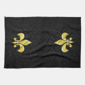 Black/Gold Damask Fleur de Lis Theedoek (Horizontaal)