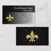 Black/Gold Damask Fleur de Lis Visitekaartje (Voorkant / Achterkant)