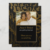 Black & Gold Damask foto-uitnodiging Kaart (Voorkant / Achterkant)