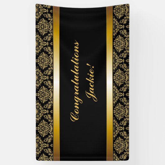 Black Gold Damask Gefeliciteerd banner (Verticaal)