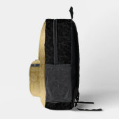 Black Gold Damask Gold Swirls Bedrukte Rugzak (Rechts)