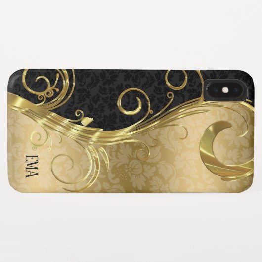 Black Gold Damask Gold Swirls Case-Mate iPhone Case (Achterkant (horizontaal))