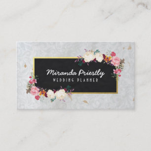 Black Gold Damask Handmade Paper Wedding Planner Visitekaartje