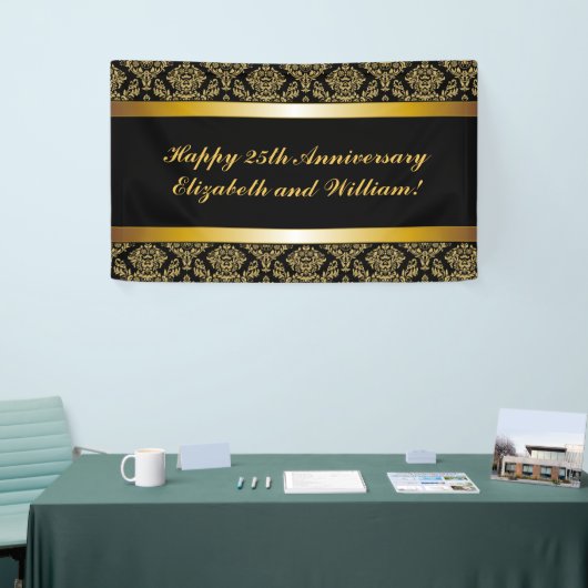 Black Gold Damask Happy Jubileum Banner (Beurs)