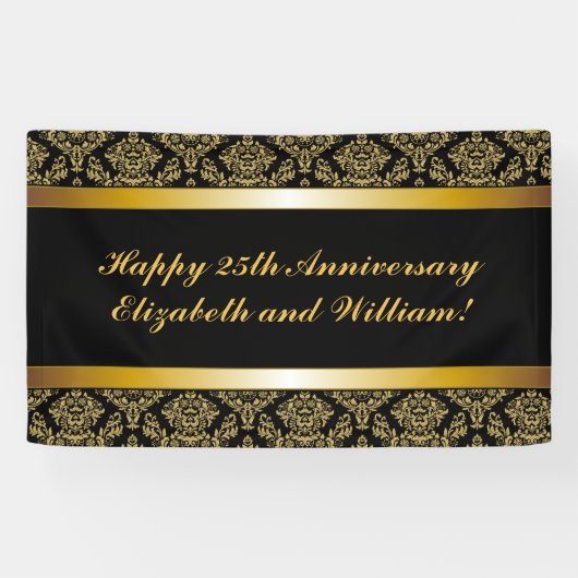 Black Gold Damask Happy Jubileum Banner