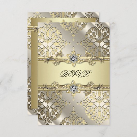 Black Gold Damask Party RSVP (Voorkant / Achterkant)