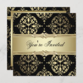Black Gold Damask Party Uitnodigingen (Voorkant / Achterkant)