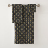 Black Gold Damask Patroon Simple Bad Handdoek (Insitu)