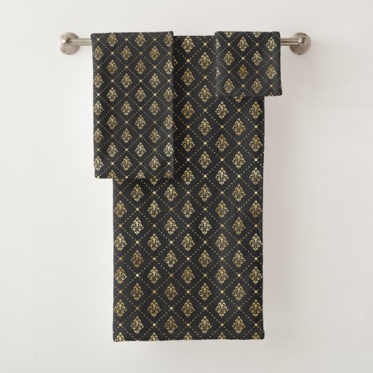 Black Gold Damask Patroon Simple Bad Handdoek (Insitu)