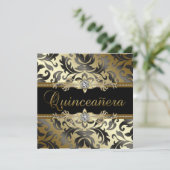 Black Gold Damask Quinceanera Uitnodigingen (Staand voorkant)