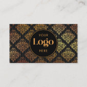 Black & Gold Damask Striped Custom Logo QR Code Visitekaartje (Voorkant)