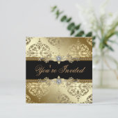 Black Gold Damask Stropdas Party Kaart (Staand voorkant)