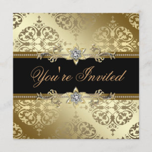 Black Gold Damask Stropdas Party Kaart