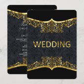 Black Gold Damask Wedding Elegant Invitation Front Kaart (Voorkant / Achterkant)
