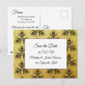 Black Gold Damask Wedding Save the Date Briefkaart (Voorkant / Achterkant)