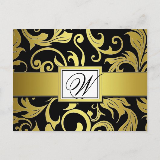 Black Gold Damask Wedding Save the Date Briefkaart (Voorkant)