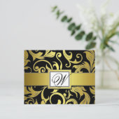 Black Gold Damask Wedding Save the Date Briefkaart (Staand voorkant)