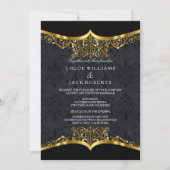 Black Gold Damask Wedding Uitnodiging (Voorkant)