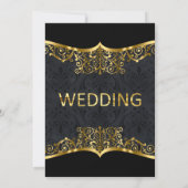 Black Gold Damask Wedding Uitnodiging (Achterkant)