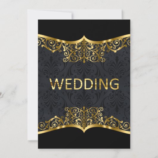 Black Gold Damask Wedding Uitnodiging (Achterkant)