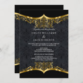 Black Gold Damask Wedding Uitnodiging (Voorkant / Achterkant)