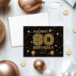 Black Gold Dancing Disco Ball 80th Happy Birthday Briefkaart