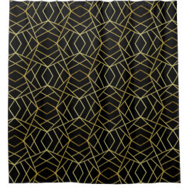 Black Gold Deco Abstract Geometric Pattern Luxe Douchegordijn