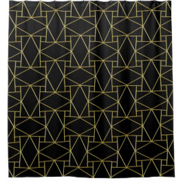 Black Gold Deco Abstract Geometric Pattern Luxe Douchegordijn