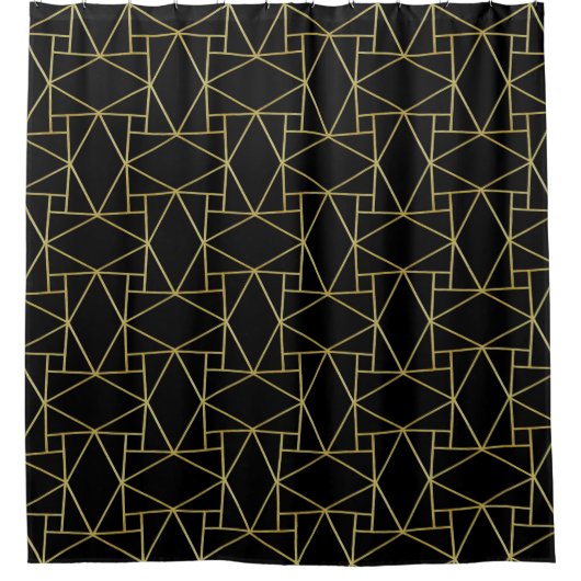 Black Gold Deco Abstract Geometric Pattern Luxe Douchegordijn (Voorkant)