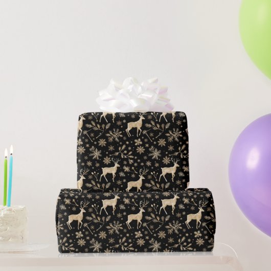 Black & Gold Deer Wrapping Paper | Elegant Holiday Cadeaupapier (Feestgeschenken)