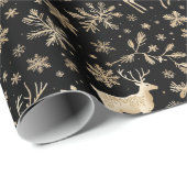 Black & Gold Deer Wrapping Paper | Elegant Holiday Cadeaupapier (Rol Hoek)