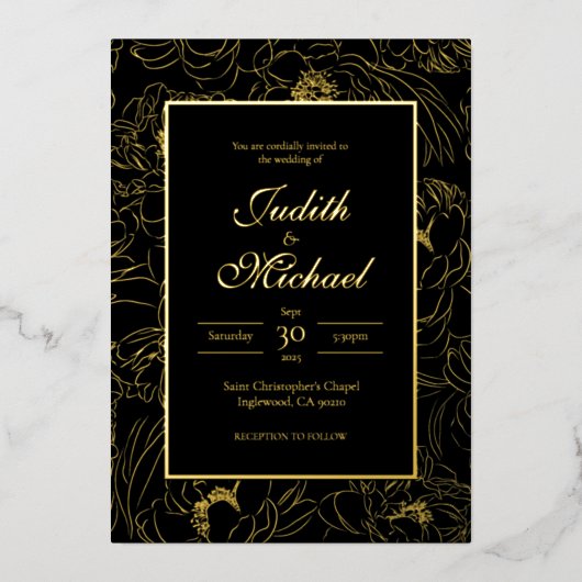 Black Gold Deluxe Evening Wedding Folie Uitnodigin Folie Uitnodiging (Voorkant)