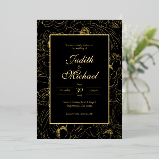 Black Gold Deluxe Evening Wedding Folie Uitnodigin Folie Uitnodiging (Staand Voorkant)