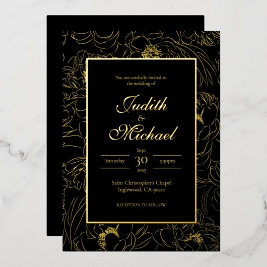 Black Gold Deluxe Evening Wedding Folie Uitnodigin Folie Uitnodiging (Voorkant / Achterkant)