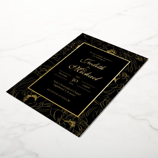 Black Gold Deluxe Evening Wedding Folie Uitnodigin Folie Uitnodiging (Gedraaid)