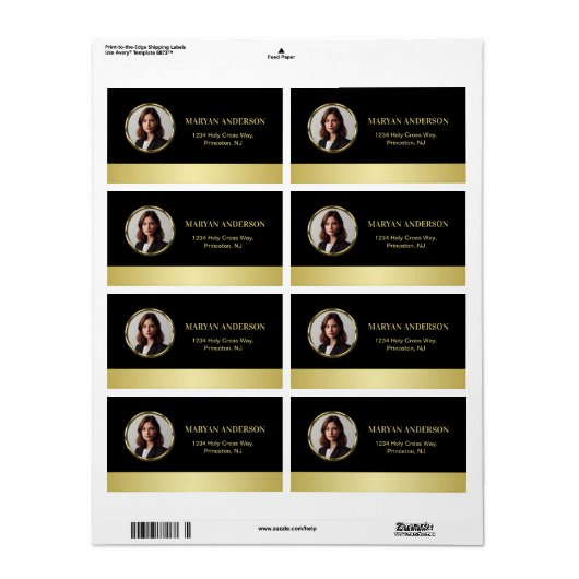 Black & gold design, Logo or Photo in gold circle, Etiket (Full Sheet)